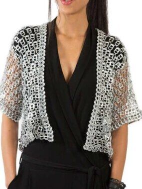 Escama Cropped Recycled Aluminum Pop Tabs Silver Crochet Bolero Top Unique Party